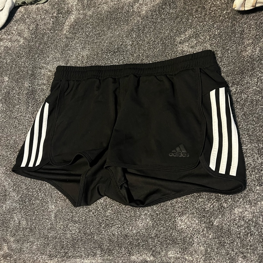 Adidas Black Athletic Shorts with White Stripes